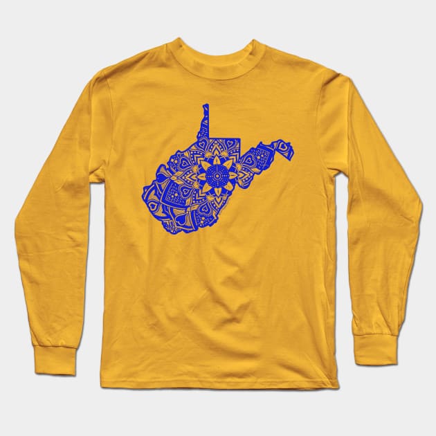 Blue West Virginia State Gift Mandala Yoga WV Art Long Sleeve T-Shirt by Get Hopped Apparel